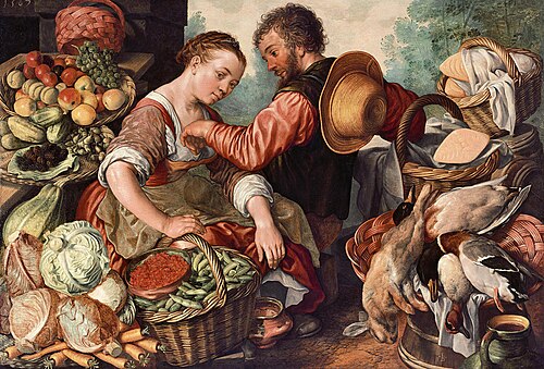 Woman Selling Vegetables and her Lover, 1567, Joachim Bueckelaer