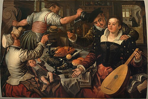 Kitchen scene with concert, 1569, Joachim Bueckelaer