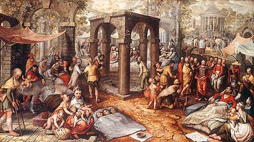 Die Heilung des Lahmen am Teich Bethesda, 1562, Joachim Bueckelaer