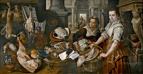Christ at home with Martha and Mary, 1568, Joachim Bueckelaer