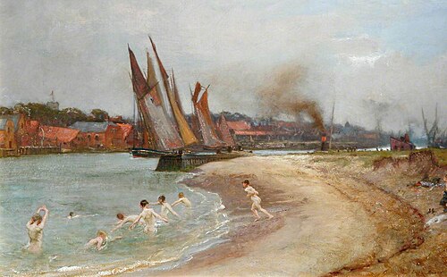 Boys Bathing at Sandy Hook, Great Yarmouth, Norfolk, 1909, Edgar Bundy