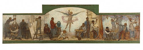 L'Art répand au loin sa lumière : Métiers d'art et dessin industriel : Esquisse pour la salle de des, 1880, Edmond Eugène Valton