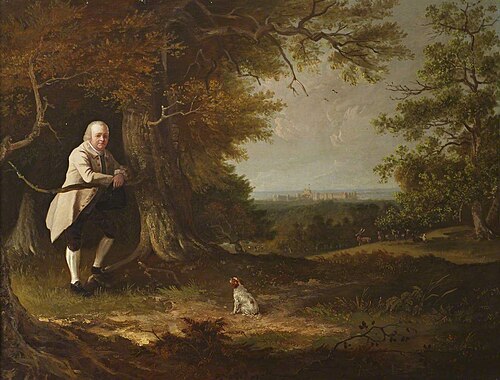 John Carbonell (1760-1837) in the Grounds of his House at Windsor (around a figure by Zoffany), 1822, Edmund Bristow