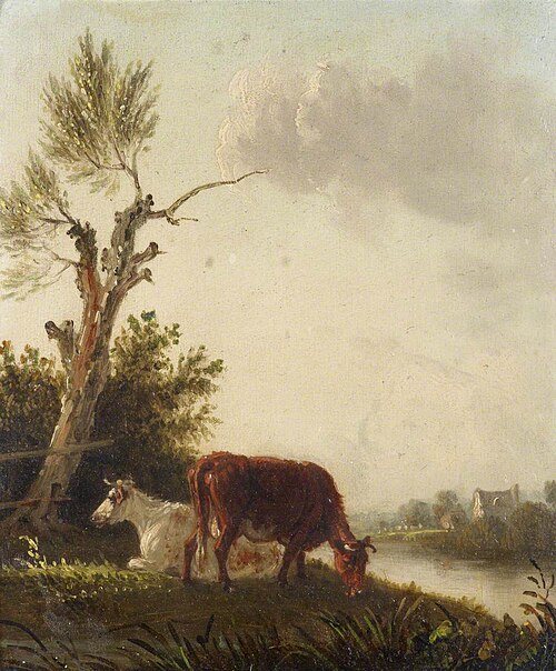 Two Cows by a Stream, 1841, Edmund Bristow