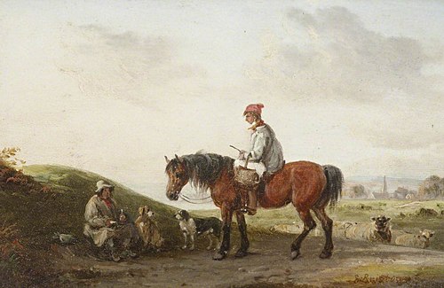A Boy on Horseback conversing with a Countryman at the Roadside, 1841, Edmund Bristow