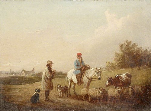 Horseman and Herdsman conversing on a Road, 1841, Edmund Bristow