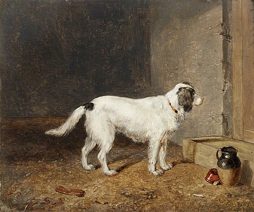 A White Dog standing by a Doorsetp, 1841, Edmund Bristow