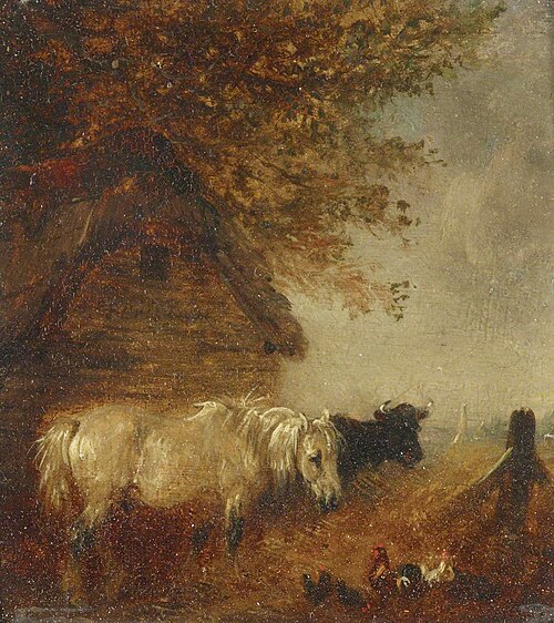 Pony and Cow by a Shed, 1841, Edmund Bristow