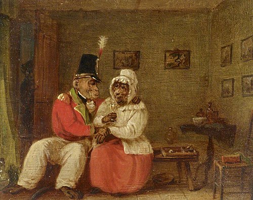From a set of Four Singeries: An Encounter on a Bench, 1841, Edmund Bristow