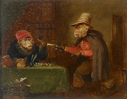 From a set of Four Singeries: A Monkey holding up a Notary, 1841, Edmund Bristow