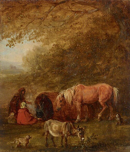 Gypsy Encampment with Horse and Donkey, 1841, Edmund Bristow