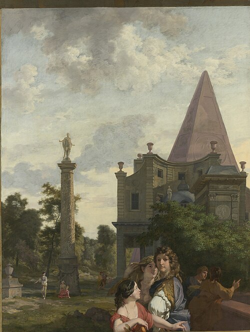 Italian landscape with three women in the foreground, 1687, Gerard de Lairesse