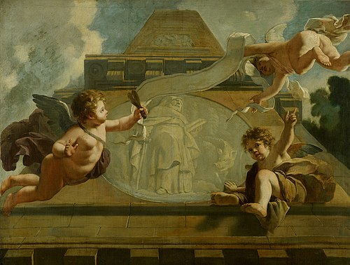 De Heilige Anthonius de Heremiet : Allegorische voorstelling van de verzorging van leprozen en onnoz, 1675, Gerard de Lairesse