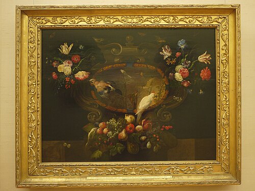 Stillleben mit Blumen, Früchten, Vögeln (?), 1664, Gerard de Lairesse