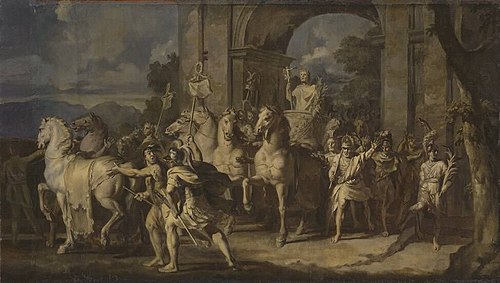 Triumphzug Alexanders des Großen: Alexander der Große als Triumphator (Folge 12/12), 1676, Gerard de Lairesse