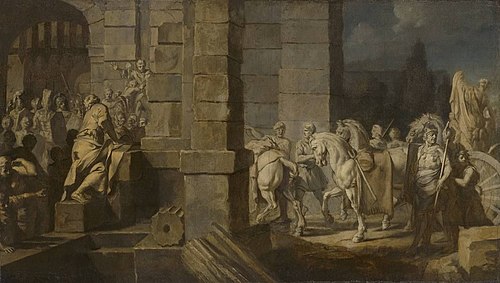 Triumphzug Alexanders des Großen: Einzug durch das Stadtor (Folge 1/12), 1676, Gerard de Lairesse