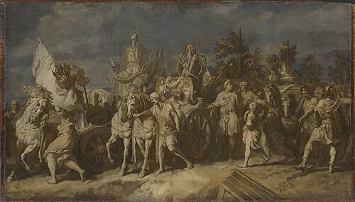 Triumphzug Alexanders des Großen: Kriegstrophäen und Feldzeichen (Folge 4/12), 1676, Gerard de Lairesse