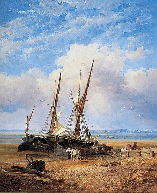 Unloading Barges at the Horsebridge, Whitstable, Kent, 1866, Edmund John Niemann