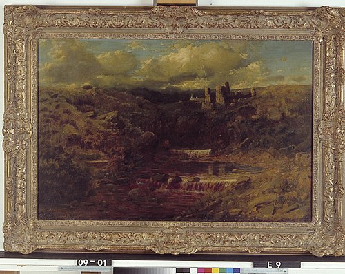 Hilly River Landscape with a Ruin, 1852, Edmund John Niemann