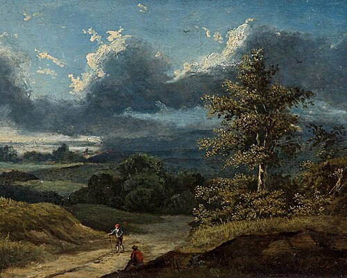 Landscape with a Lane and Figures, , Edward Charles Williams