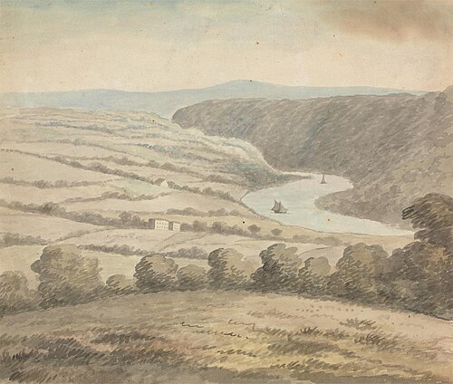 River Landscape with Boats, , Edward Francis Burney
