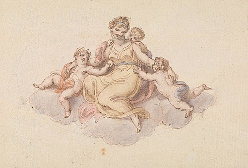 Mother and Children Seated on Cloud, , Edward Francis Burney