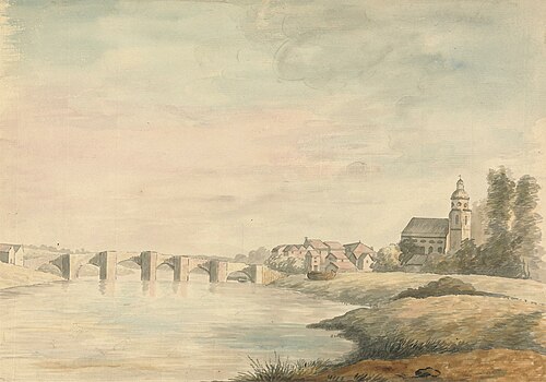 River Landscape with Bridge, , Edward Francis Burney