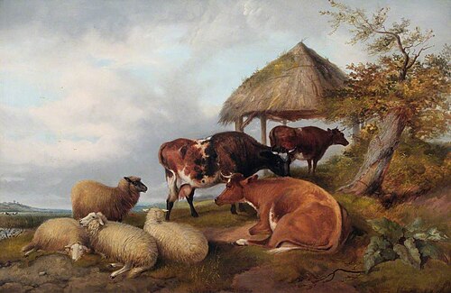Cattle and Sheep in a Landscape, , Edward Henry Corbould
