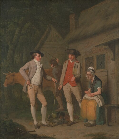 Widow Costard's cow and goods, distrained for taxes, are redeemed by the generosity of Johnny Pearma, 1782, Edward Penny