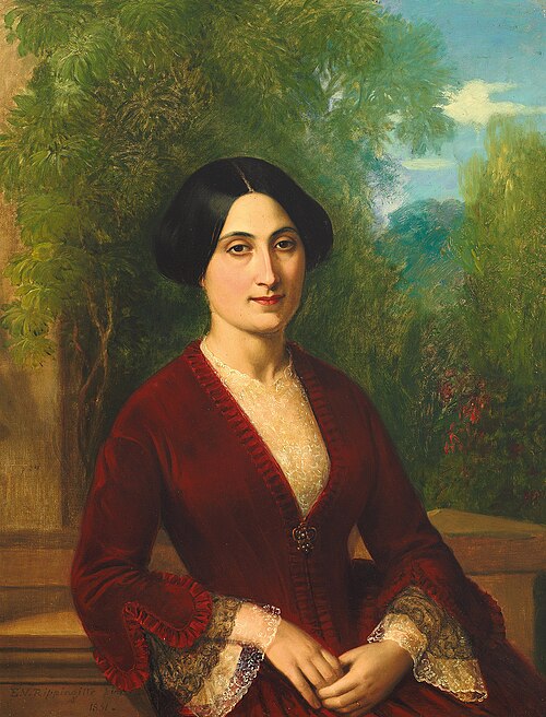 Portrait of a young lady in a park, 1851, Edward Villiers Rippingille