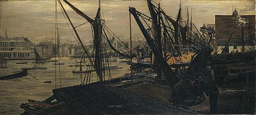 The Thames from a Wharf at Waterloo Bridge, 1866, Edwin Edwards