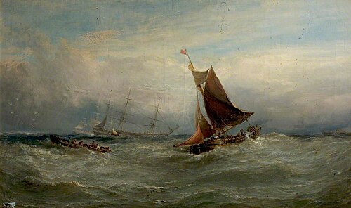 Boats in a Gale off Ostend, Belgium, 1875, Edwin Hayes