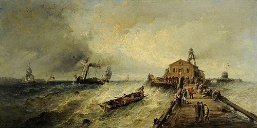 Paddle Steamer Departing in a Rough Sea, Ostend Pier, Belgium, , Edwin Hayes