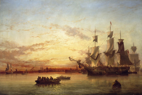 An Emigrant Ship, Dublin Bay, Sunset, 1853, Edwin Hayes