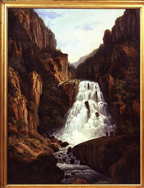 Berglandschap met waterval en enkele toeschouwers, 1839, Eelke Jelles Eelkema
