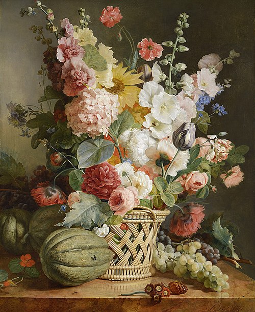 Fruits et fleurs dans une corbeille d'osier, 1810, Antoine Berjon