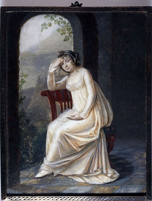 Portrait en pied d'une femme tenant une lettre, 1800, Antoine Berjon