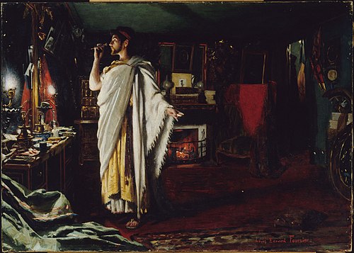 Mounet-Sully se maquillant dans sa loge avant une représentation d'"Œdipe roi", 1893, Louis Édouard Fournier