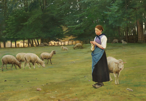 A young girl herding sheep., 1884, Otto Carl Bentzon Haslund