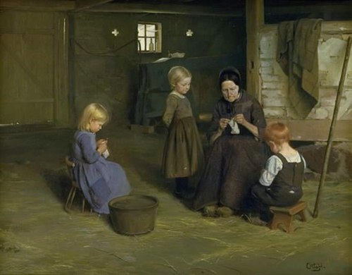 A Knitting Lesson, 1890, Otto Carl Bentzon Haslund