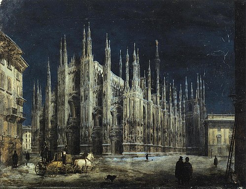 Notturno di Piazza del Duomo a Milano, 1866, Angelo Inganni