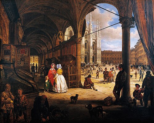 Piazza Duomo in Milan, 1842, Angelo Inganni