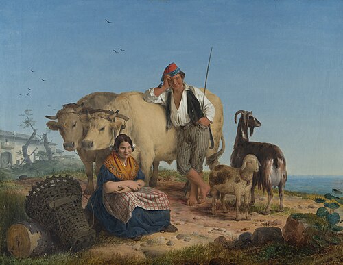 A couple of Lombard peasants with their animals, 1850, Angelo Inganni