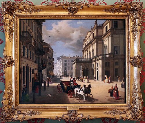 la facciata del teatro alla scala nel 1852, 1852, Angelo Inganni