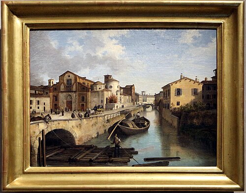 veduta del naviglio e della chiesa di san marco in milano, 1835, Angelo Inganni