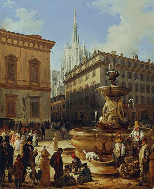 Street View from Milan, the Cathedral in the Background, 1844, Angelo Inganni