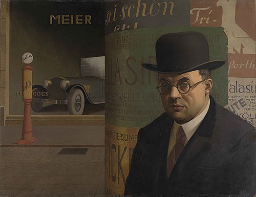 Selbstbildnis vor der Litfaßsäule, 1926, Georg Scholz