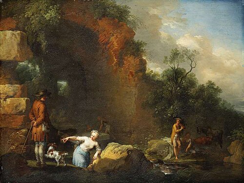 Italian Landscape with Shepherds (in front of a Grotto), 1745, Christian Wilhelm Ernst Dietri