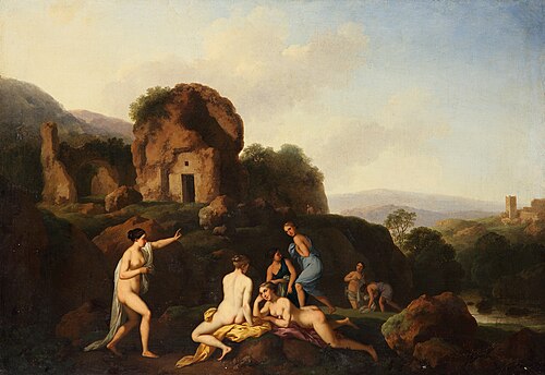 Arcadian landscape with nymphs and a Roman ruin, 1759, Christian Wilhelm Ernst Dietri