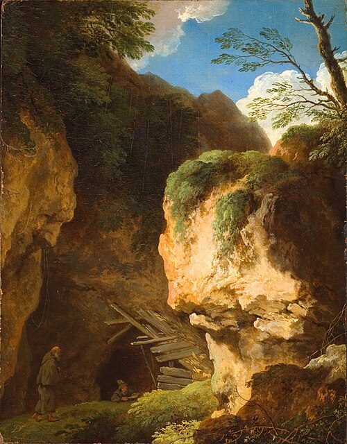 Paysage, Deux ermites à l'entrée d'une grotte, 1770, Christian Wilhelm Ernst Dietri
